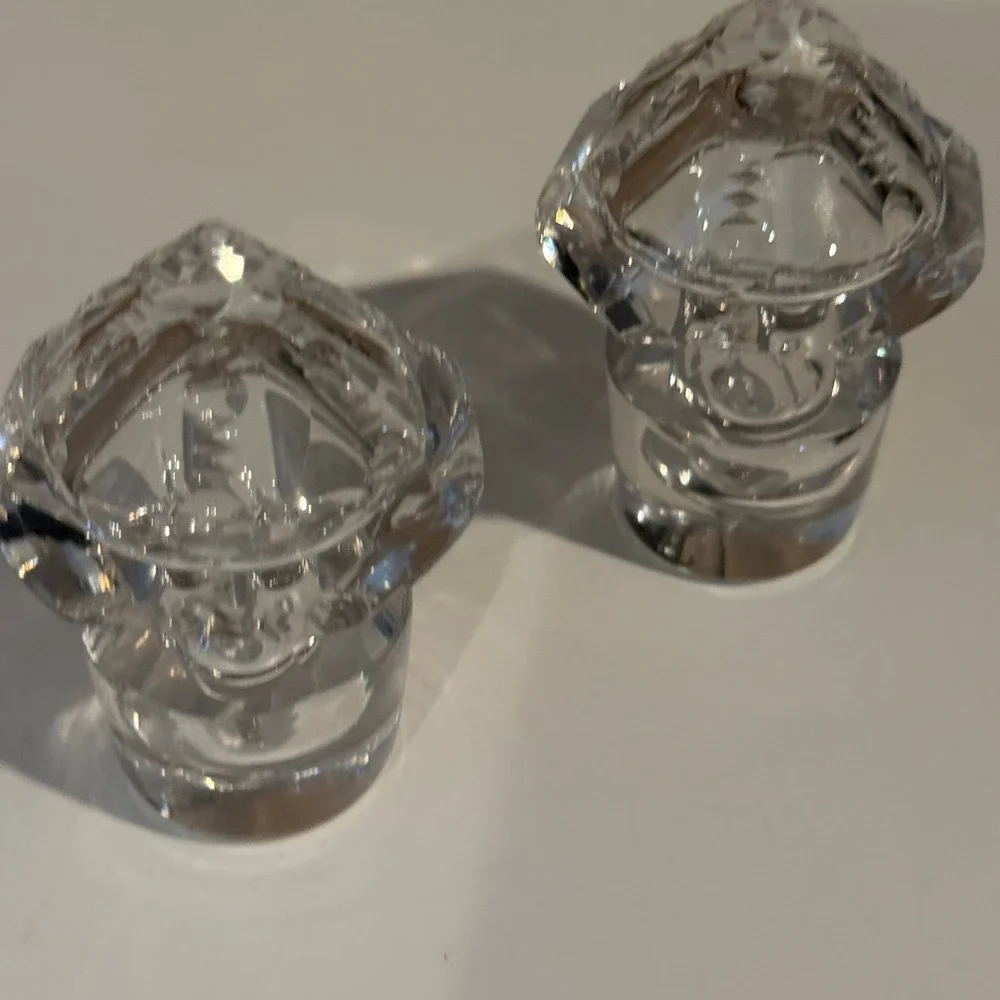 Vintage Clear Lead Crystal Decanter Stoppers Pyramid Diamond Cut Set of‎ 2 Heavy